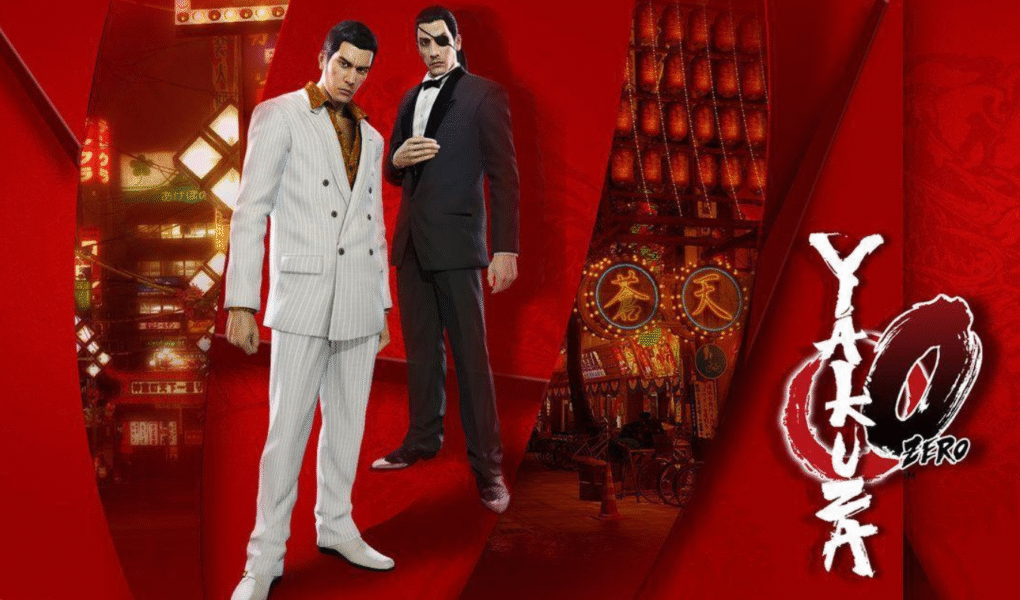 ภาพ Key Art ของเกม Yakuza 0 แสดงตัวละครเอก คิริว คาซึมะ และ มาจิมะ โกโร่ ท่ามกลางแสงสีและบรรยากาศสุดเข้มข้นของญี่ปุ่นยุค 80s