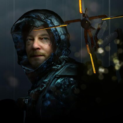Sam Porter Bridges ตัวเอกของ Death Stranding กำลังอุ้ม BB (Lou) มองไปยังอนาคต หรือภาพ Key Art ที่สื่อถึงการเดินทาง การเชื่อมต่อ และความหวัง